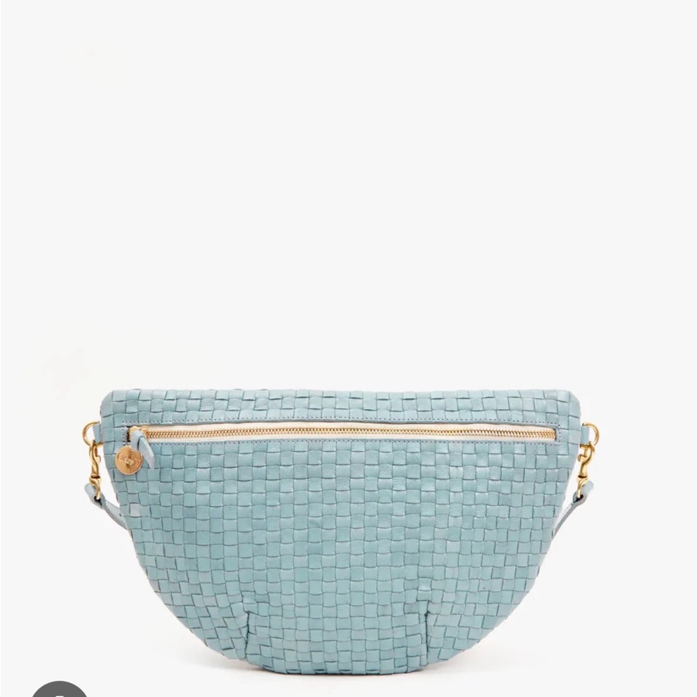 Clare V Woven Leather Grande Fanny Crossbody in Light Blue with Gold Hardware - Picture 4 of 4